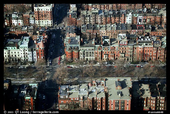 Brick houses seen from the Prudential Tower. Boston, Massachussets, USA (color)