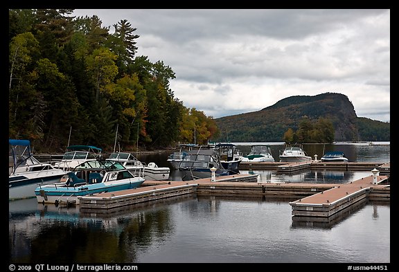 Marina along Moose River, Rockwood. Maine, USA (color)
