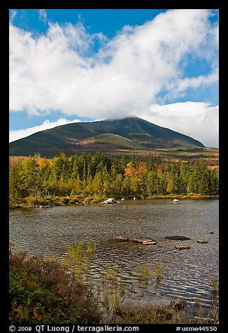 Clouds, mountain, and pond in autumn. Baxter State Park, Maine, USA