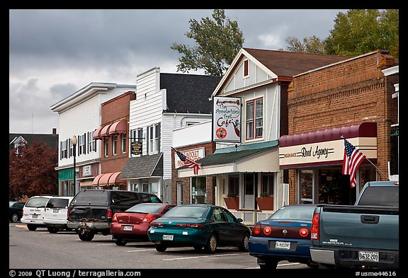 Businesses on main street, Millinocket. Maine, USA (color)