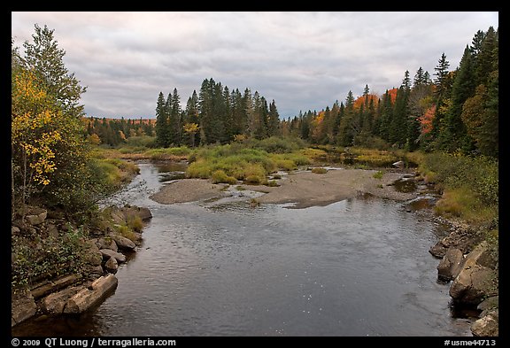 Sand bar, Machias River in autumn. Maine, USA