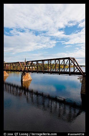 Railway bridge crossing Penobscot River. Bangor, Maine, USA