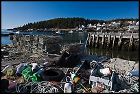 Fishing gear and harbor. Stonington, Maine, USA (color)