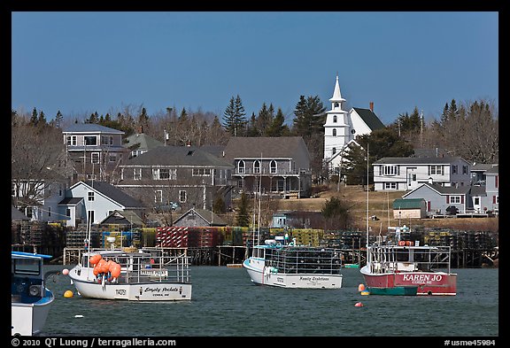 Lobster fleet and traditional village. Corea, Maine, USA (color)