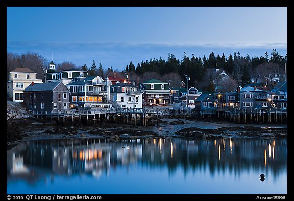 Harbor waterfront at dawn. Stonington, Maine, USA