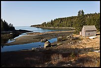 Schacks and inlet. Isle Au Haut, Maine, USA