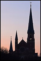 Cathedral spires backlit at dawn. Portland, Maine, USA (color)