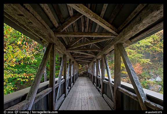 Covered bridge seen from inside, Franconia Notch State Park. New Hampshire, USA