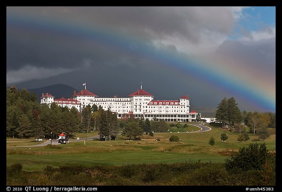Mount Washington hotel and rainbow, Bretton Woods. New Hampshire, USA