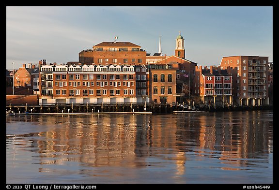... Photo: Waterfront buildings and church. Portsmouth, New Hampshire, USA