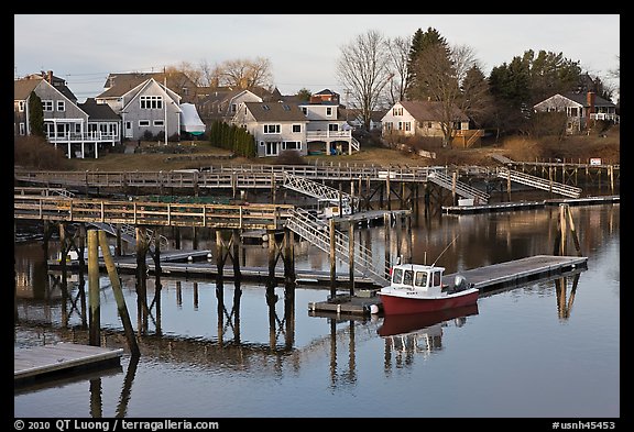 Houses and private boat decks. Portsmouth, New Hampshire, USA