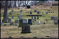 Headstones of different sizes in cemetery. Walpole, New Hampshire, USA (color)