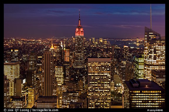 Night skyline with Empire State Building. NYC, New York, USA (color)