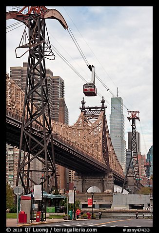 Roosevelt Island, Queensboro bridge, and tramway. NYC, New York, USA (color)