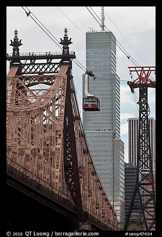 Roosevelt Island Tramway and Queensboro bridge. NYC, New York, USA (color)