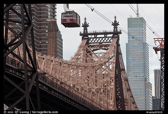 Aerial tramway car and Queensboro bridge. NYC, New York, USA