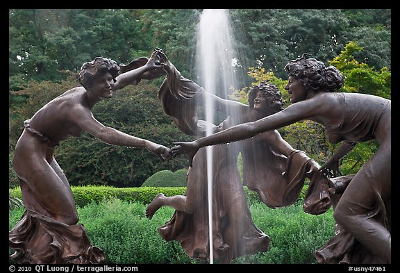 Three Dancing Maidens sculpture and fountain, Central Park. NYC, New York, USA (color)