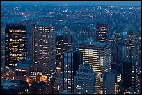 Manhattan towers at dusk from above. NYC, New York, USA