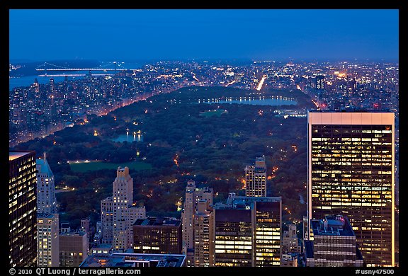 Central Park at night from above. NYC, New York, USA