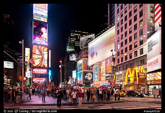 Times Square with Renaissance New York Times Square Hotel (Two Times Square) at night. NYC, New York, USA (color)