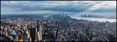 Manhattan with Freedom Tower from Empire State Building. NYC, New York, USA (Panoramic color)
