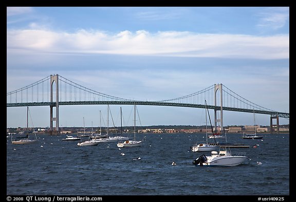 Claiborne Pell Newport Bridge over the East Passage of the Narragansett Bay. Newport, Rhode Island, USA (color)