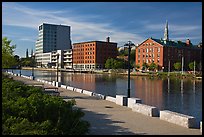 Brick buildings reflected in Seekonk river, late afternoon. Providence, Rhode Island, USA (color)