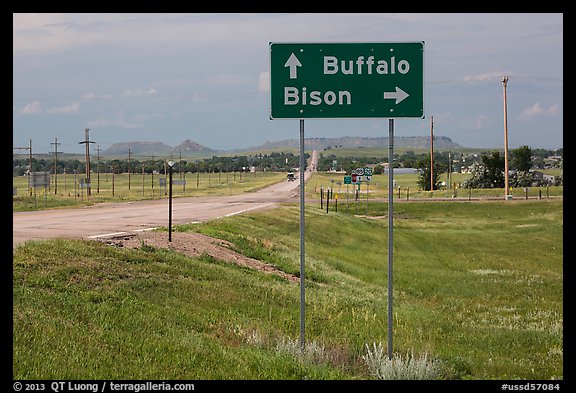 Sign pointing to Bison, Buffalo. South Dakota, USA