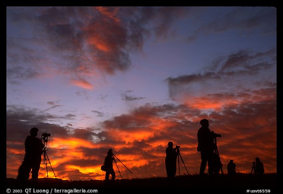 Photographers at sunrise near Jenne Farm. Vermont, New England, USA (color)