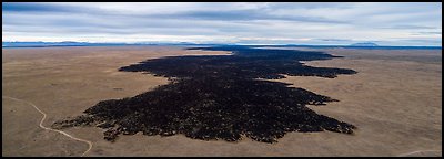 Aerial view of Grassy Lava Flow and Laidlaw kapuka. Craters of the Moon National Monument and Preserve, Idaho, USA (Panoramic color)