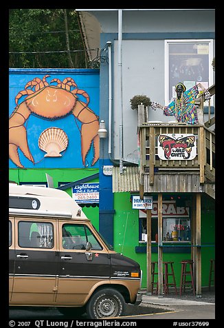 Colorful seafood restaurant. Newport, Oregon, USA