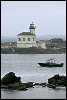 Small boat and Coquille River lighthouse. Bandon, Oregon, USA ( color)