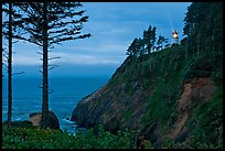 Heceta Head and light beam, twilight. Oregon, USA ( color)