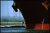 Cargo ship loading floated timber, Coos Bay. Oregon, USA