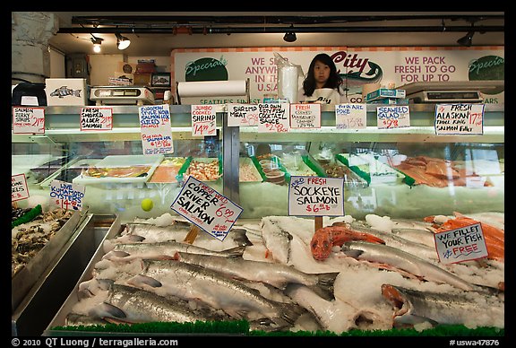 Fresh fish for sale, Pike Place Market. Seattle, Washington