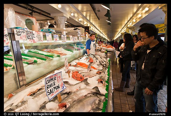 Fish market, Pike Place Market. Seattle, Washington (color)