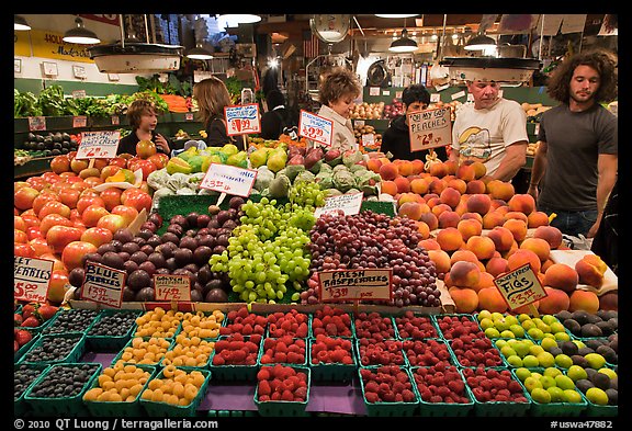 Fruit stall, Main Arcade, Pike Place Market. Seattle, Washington (color)