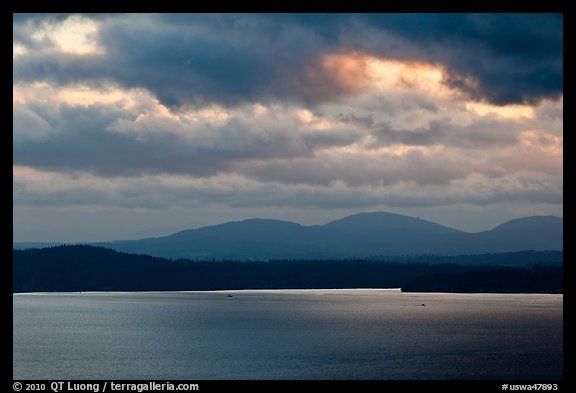 Puget Sound and Olympic Mountains at sunset. Olympic Peninsula, Washington