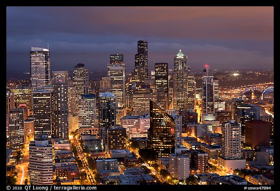 Downtown Seattle by nite. Seattle, Washington (color)
