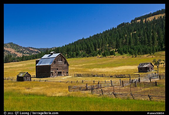 Barn and pasture in mountains. Washington (color)