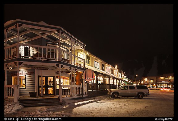 Town square stores by night. Jackson, Wyoming, USA