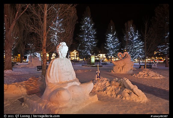 Ice sculptures on Town Square by night. Jackson, Wyoming, USA