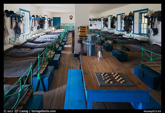 Barrack dorm room. Fort Laramie National Historical Site, Wyoming, USA (color)