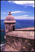 Lookout turret and ocean, El Castillo Del Morro Fortress. San Juan, Puerto Rico