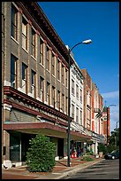 Sidewalk and historic downtown buildings. Selma, Alabama, USA