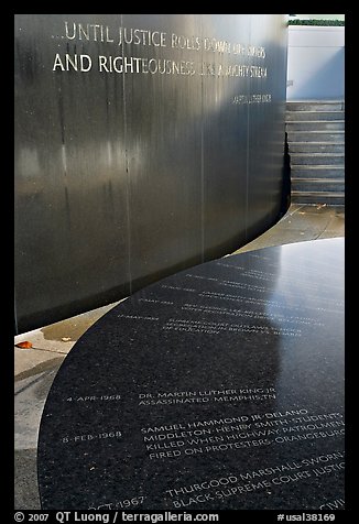 Table with date of Martin Luther King assassination and wall with biblical quote. Montgomery, Alabama, USA (color)