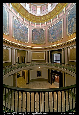 Paintings illustrating the state history below the dome of the capitol. Montgomery, Alabama, USA (color)