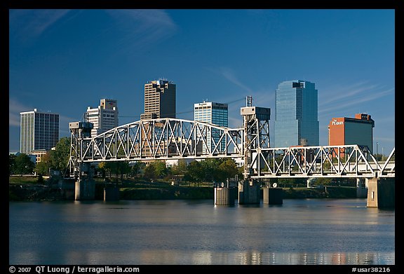 Downtown skyline and Arkansas River, early morning. Little Rock, Arkansas, USA (color)