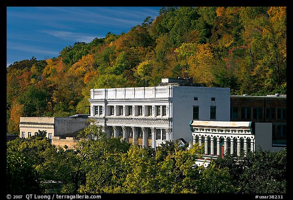 Historic buildings and trees in fall foliage. Hot Springs, Arkansas, USA (color)