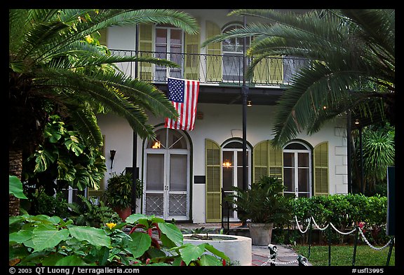 Facade of Hemingway's house. Key West, Florida, USA (color)